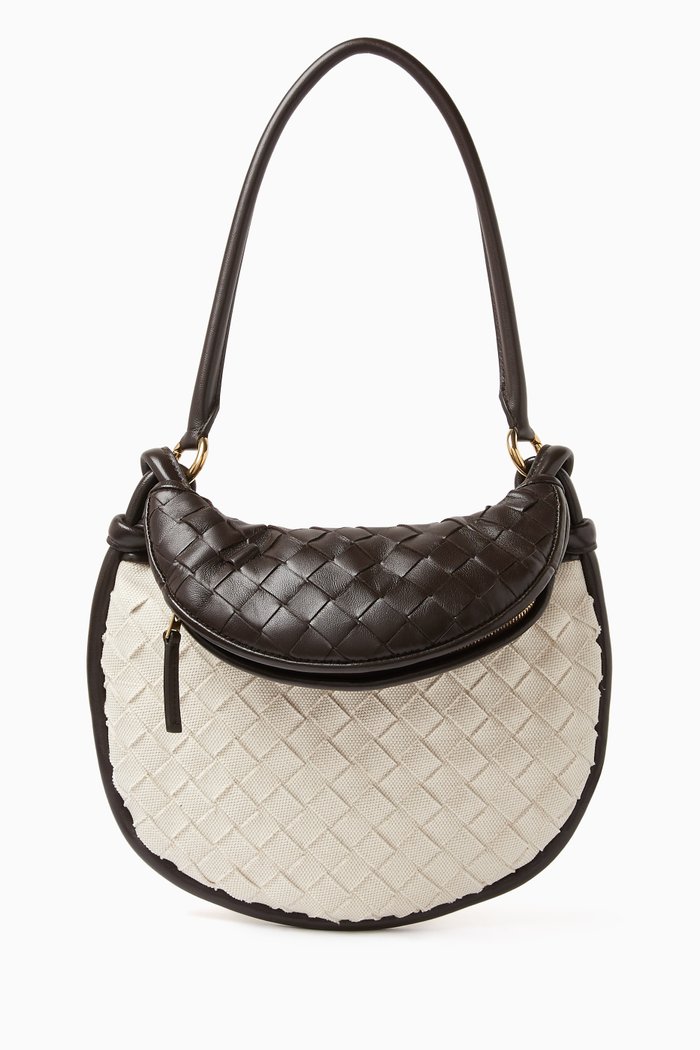 

Small Gemelli Shoulder Bag in Intrecciato Leather, White