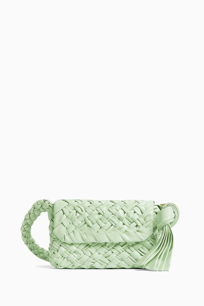 Kalimero Città Shoulder Bag in Intrecciato Leather, Green