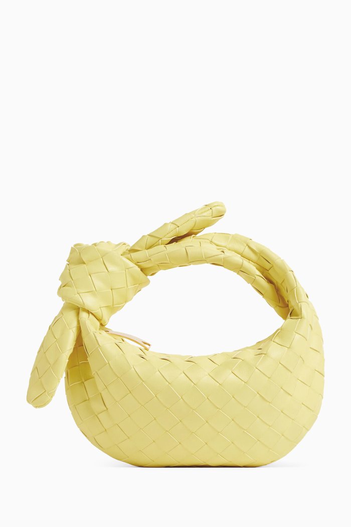 Mini Jodie Top-handle Bag in Intrecciato Leather, Yellow