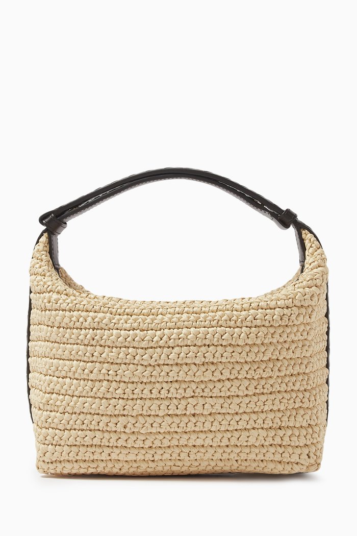

Mini Wallace Shoulder Bag in Raffia Crochet & Intrecciato Nappa, White