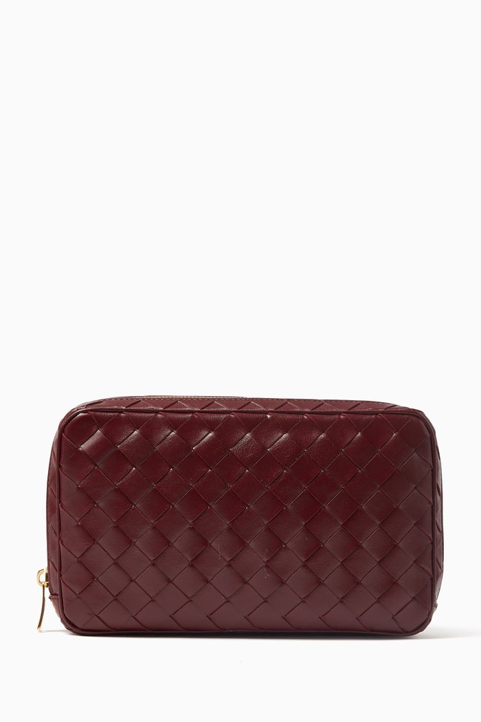 

Small Zip Pouch in Intrecciato Leather, Burgundy