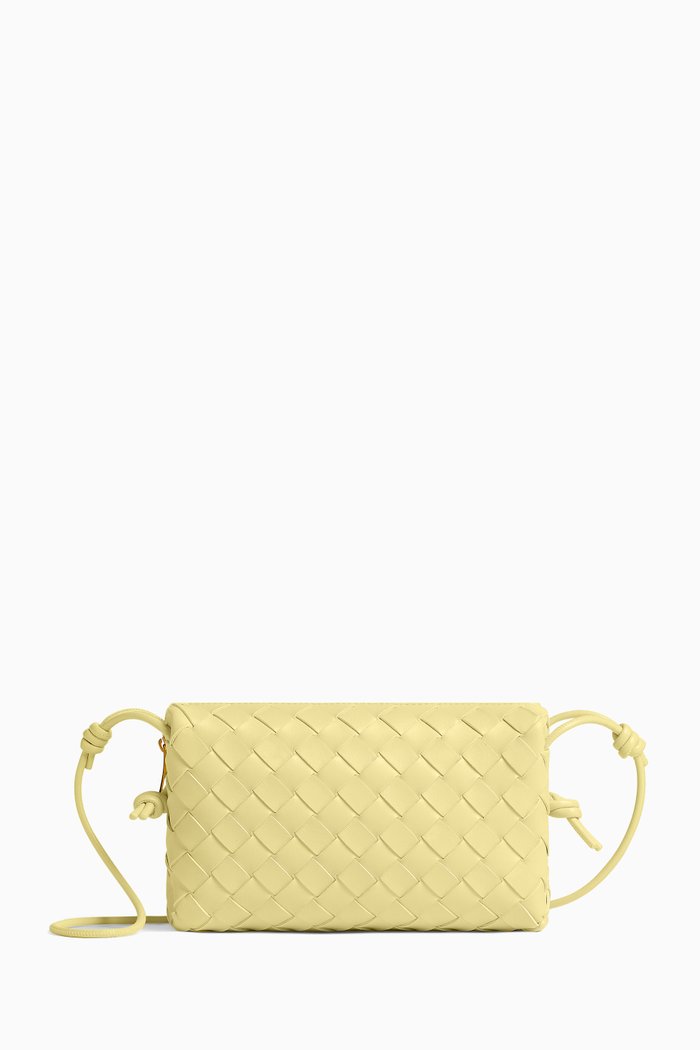 

East-West Loop Camera Bag in Intrecciato Leather, Yellow