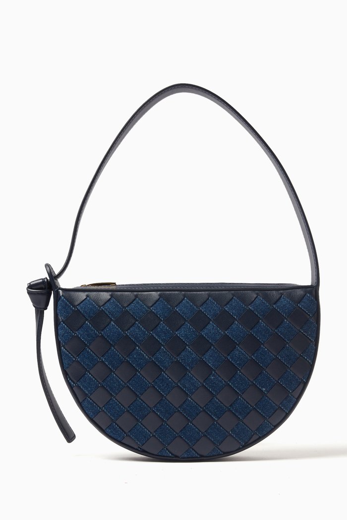 

Mini Sunrise Shoulder Bag in Intrecciato Leather, Blue