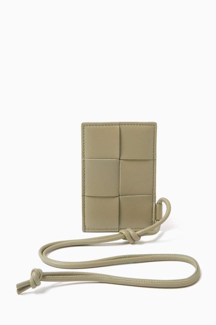

Cassette Badge Holder in Intreccio Leather, Green
