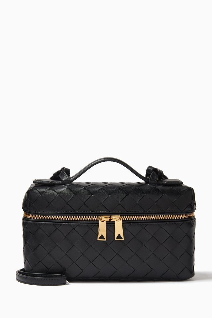 

Vanity Case On Strap in Intrecciato Leather, Black