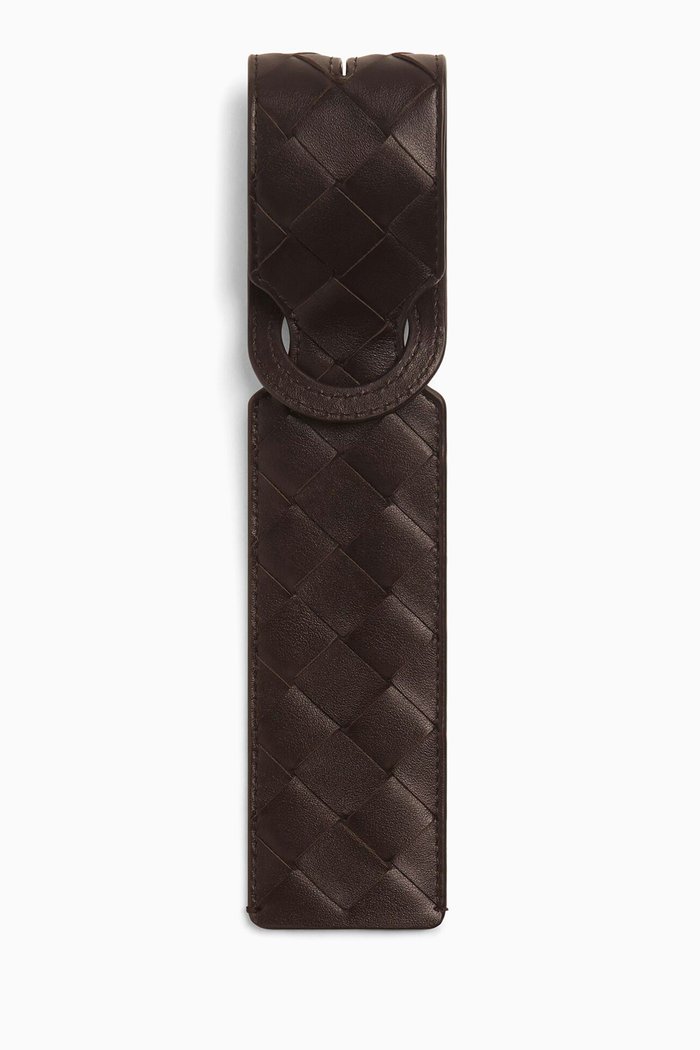 

Long Tag Holder in Intrecciato Leather, Brown