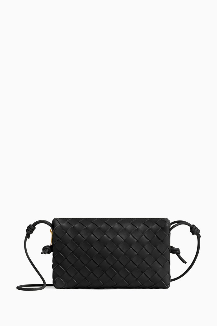 

East/West Loop Camera Bag in Intrecciato Leather, Black