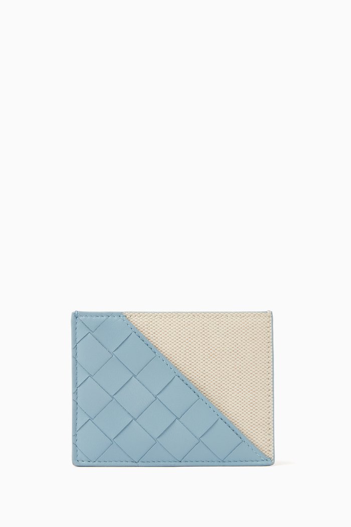 

Diagonal Credit Card Case in Intrecciato Leather, Blue