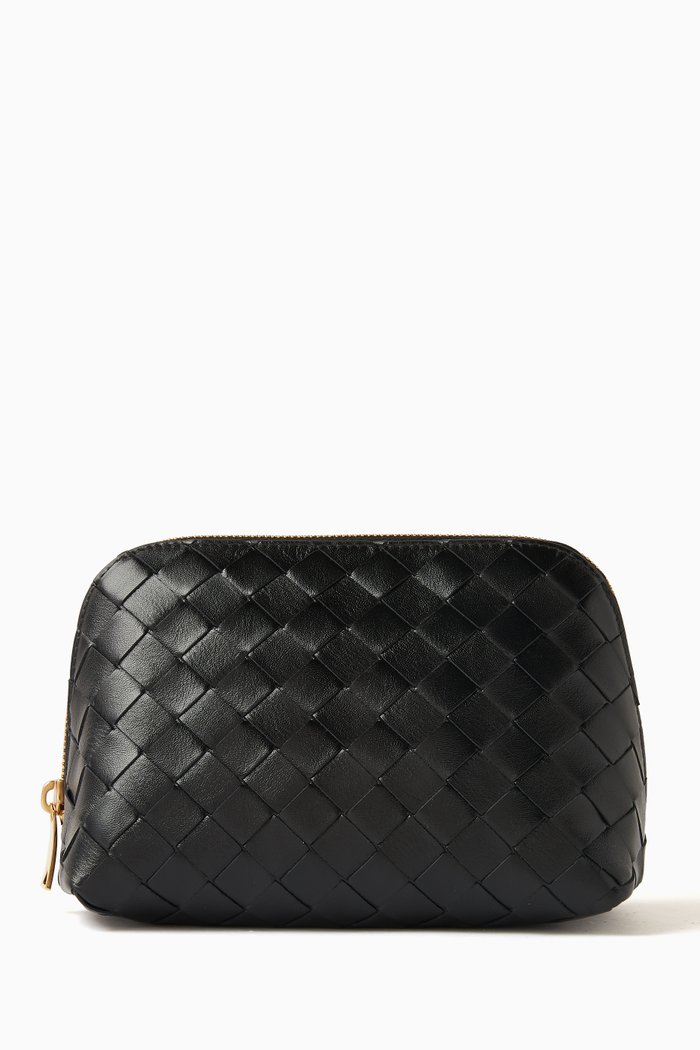 

Beauty Pouch in Intrecciato Leather, Black
