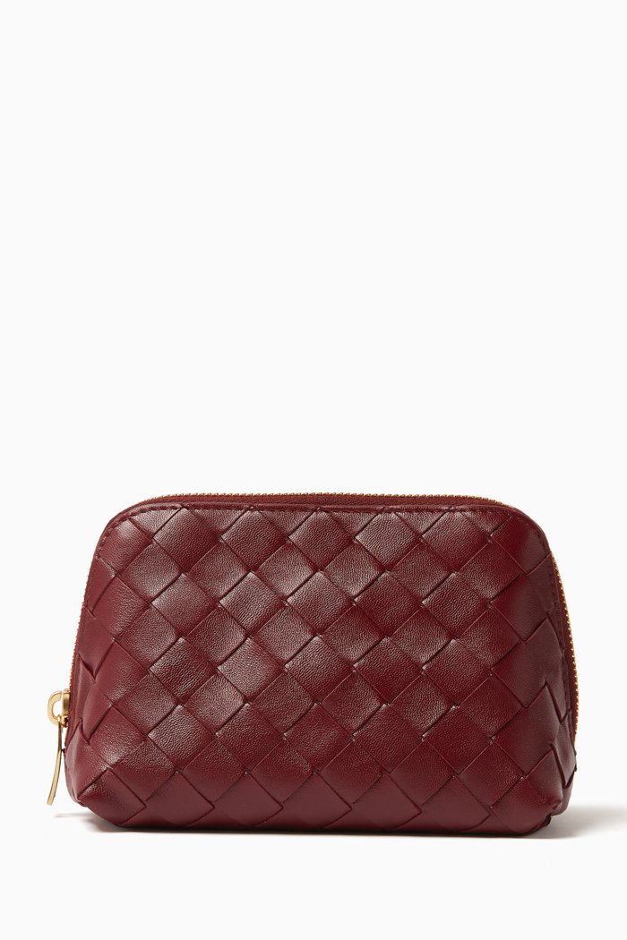 

Small Half Moon Beauty Pouch in Intrecciato Leather, Red
