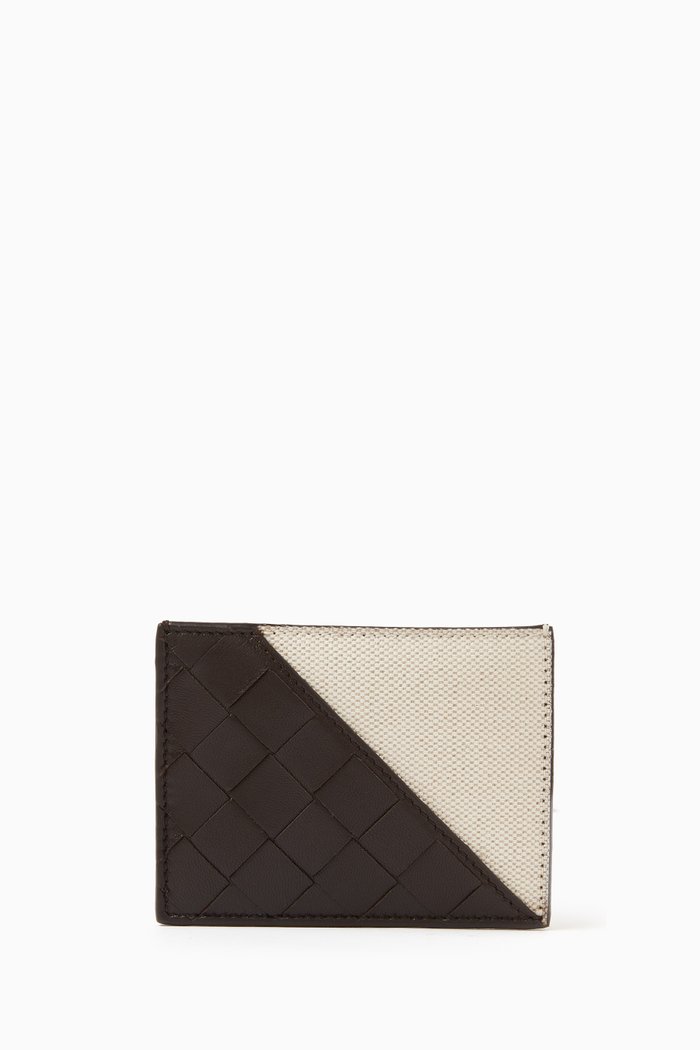 

Diagonal Card Case in Intrecciato Leather, Brown
