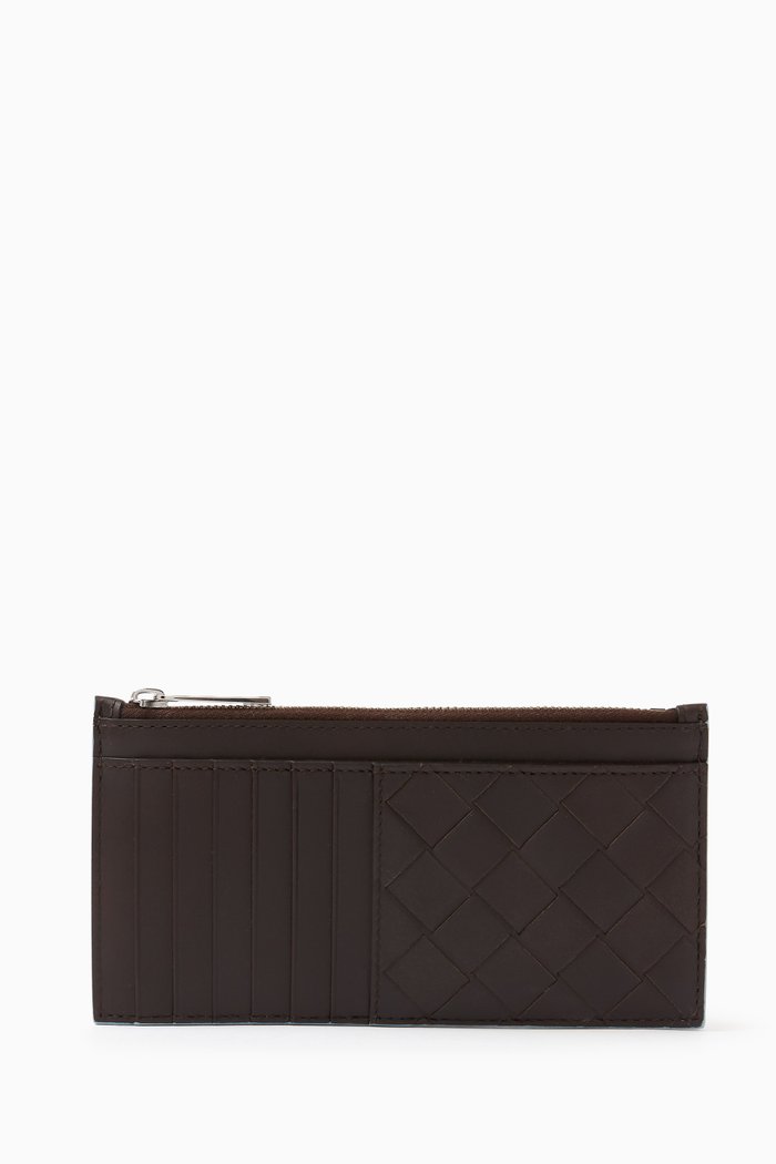 

Long Zippered Card Case in Intrecciato Leather, Brown