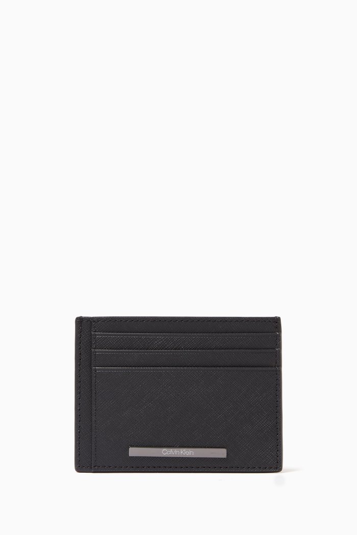 Modern Bar Card Holder in Leather, Black