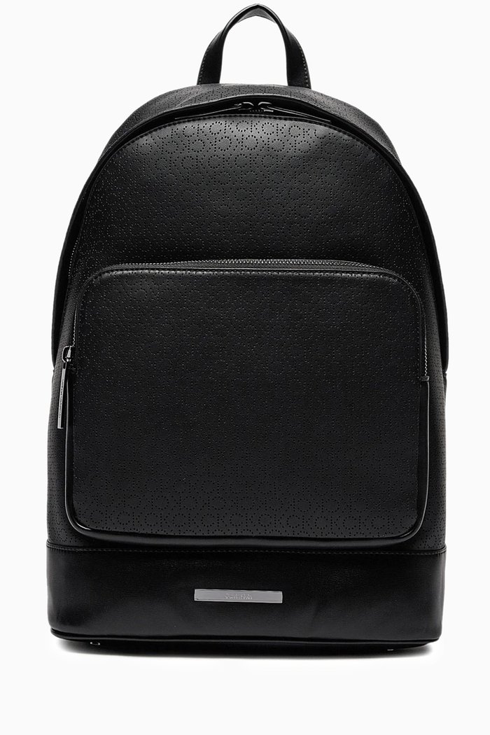 

Logo Round Backpack in Faux-leather, Black