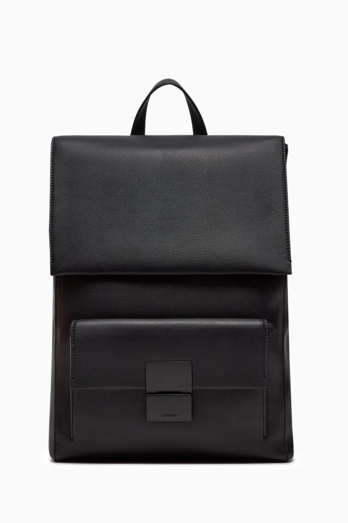 

Iconic Plaque Backpack in Faux Leather, Black