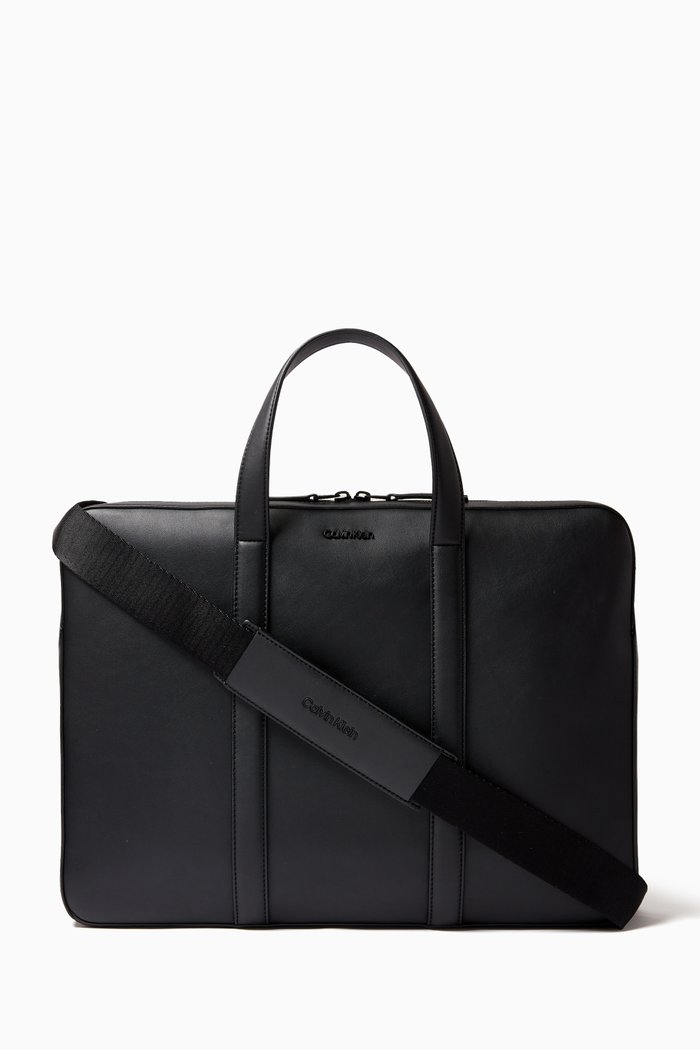 

Minimal Focus Laptop Bag in Faux Leather, Black