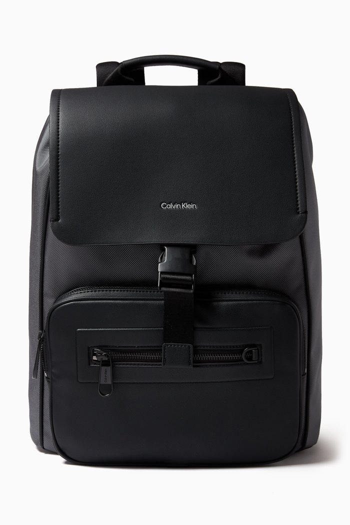

Flap Backpack in Recycled Polyester, Grey