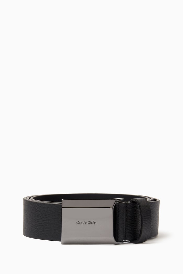 

Beveled Plaque Belt in Saffiano Leather, Black