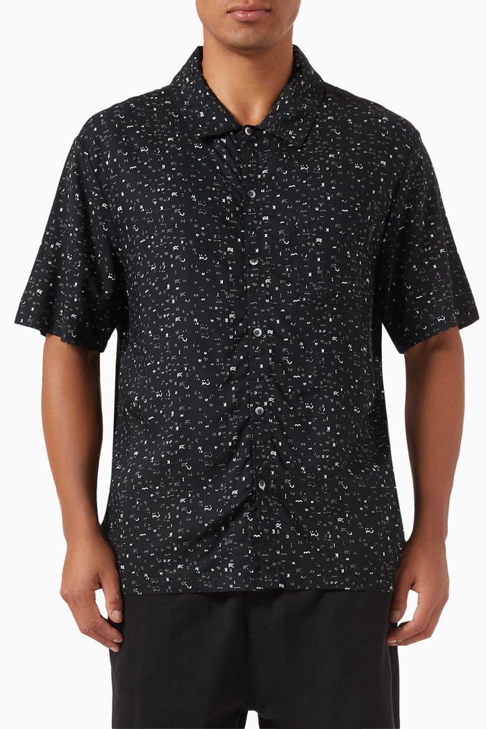 

Logo Print Pyjama Shirt in Viscose, Black