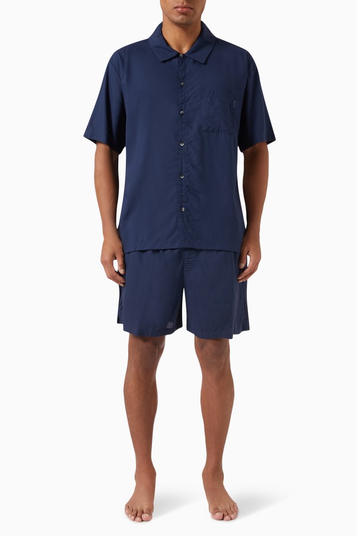 

Shirt & Shorts Pyjama Set in Viscose, Blue