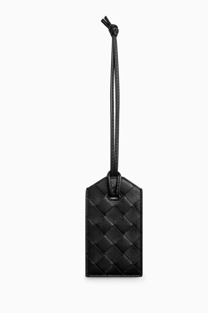 

Tag Holder in Intrecciato Leather, Black