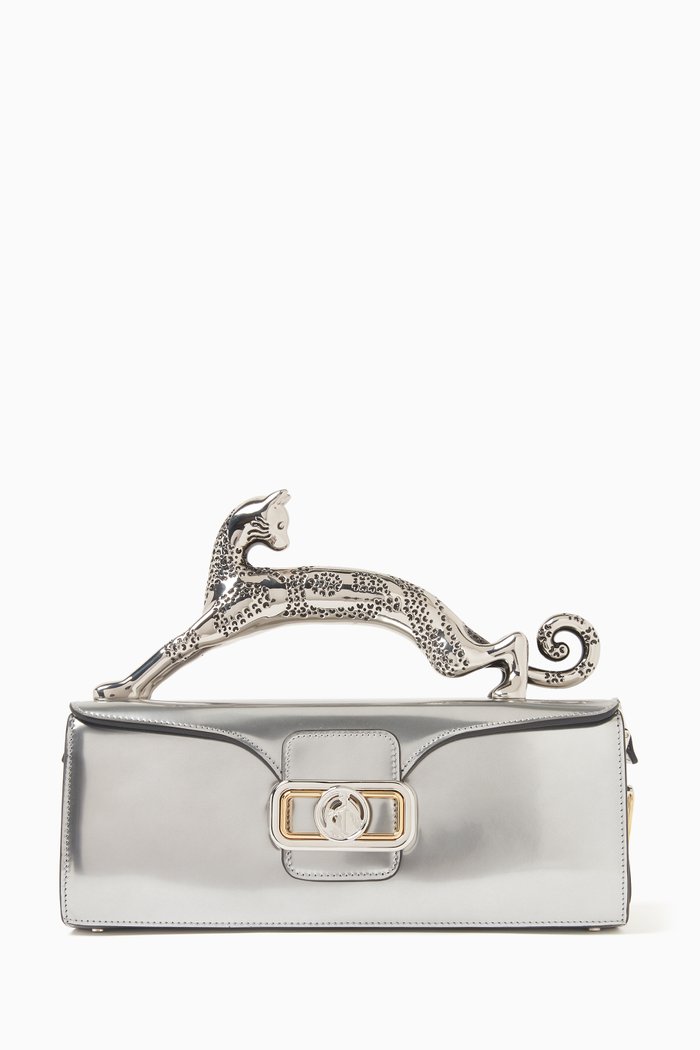 

Medium Pencil Cat Bag in Metallic Leather, Silver