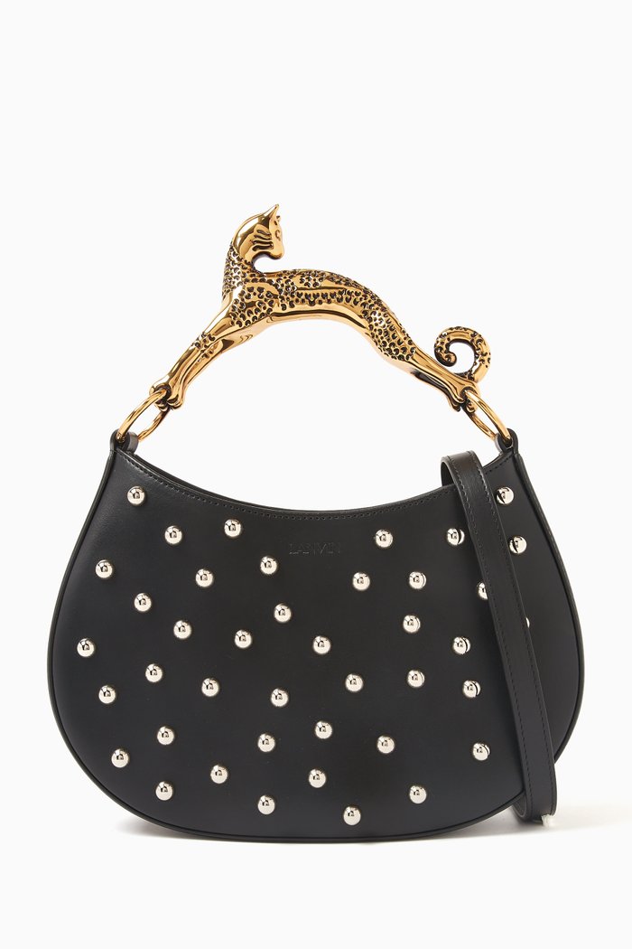 

Small Studded Hobo Cat Bag in Leather, Black