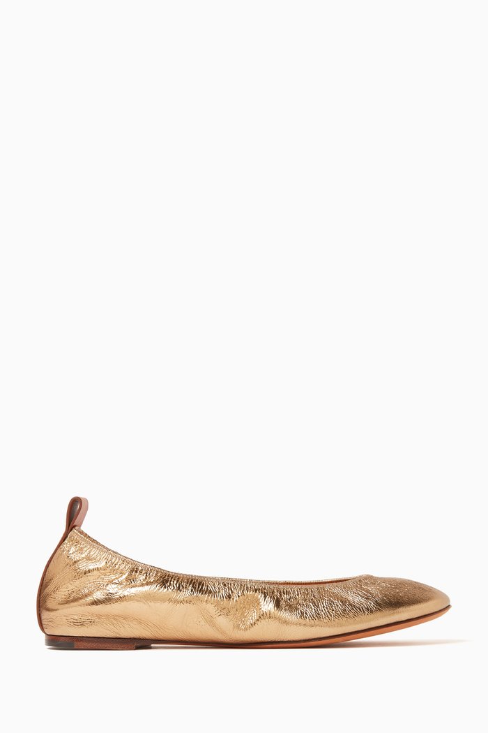 

Ballerina Flats in Metallic Leather, Gold
