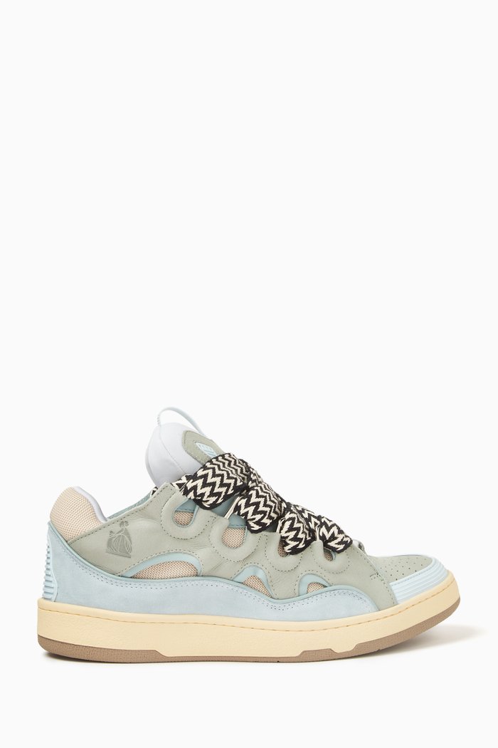 Curb Sneakers in Leather, Suede & Mesh, Blue