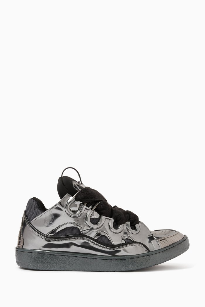 

Curb Sneakers in Metallic Leather, Suede & Mesh, Silver