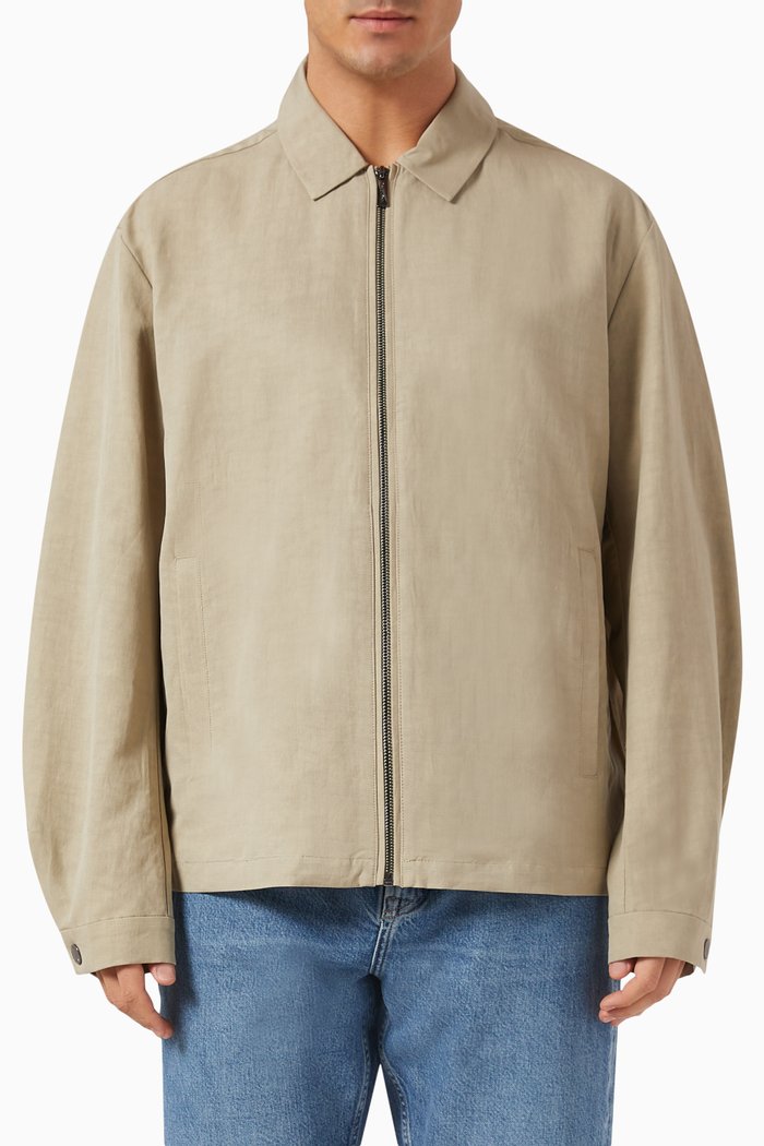 Zip Up Jacket in Linen & Lyocell, Grey