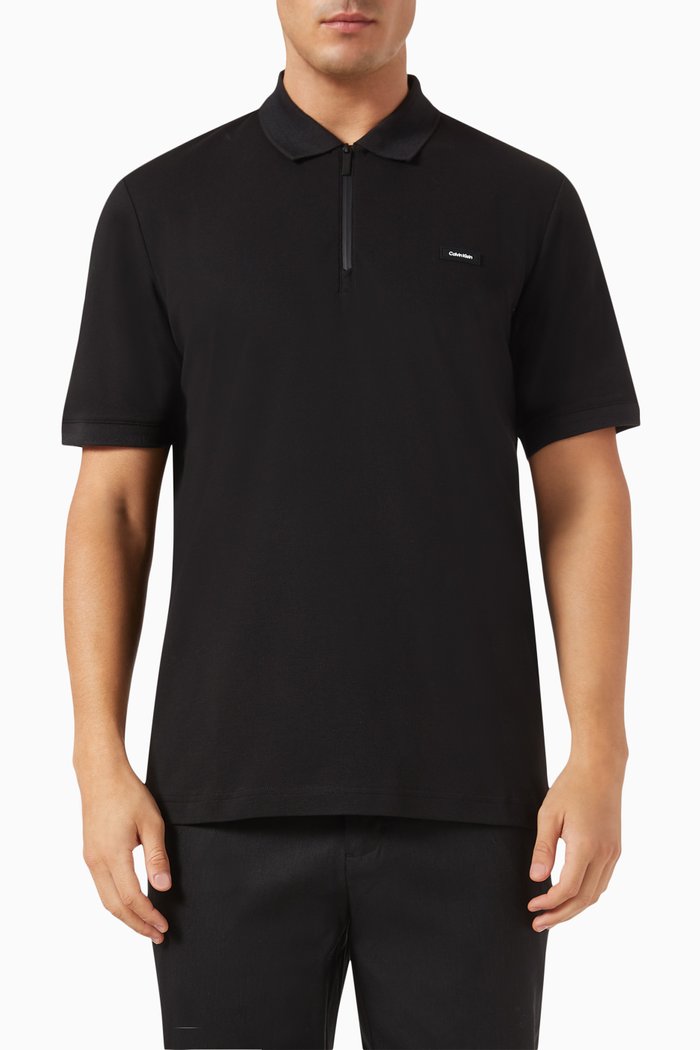 

Thermo Tech Zip Polo T-shirt in Cotton-blend, Black