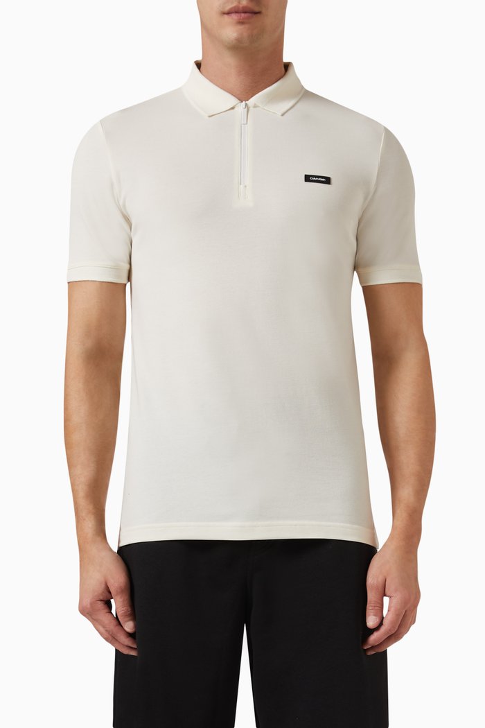 

Thermo Tech Zip Polo T-shirt in Cotton-blend, White