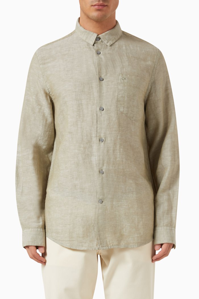 Button-up Shirt in Cotton & Linen, Green