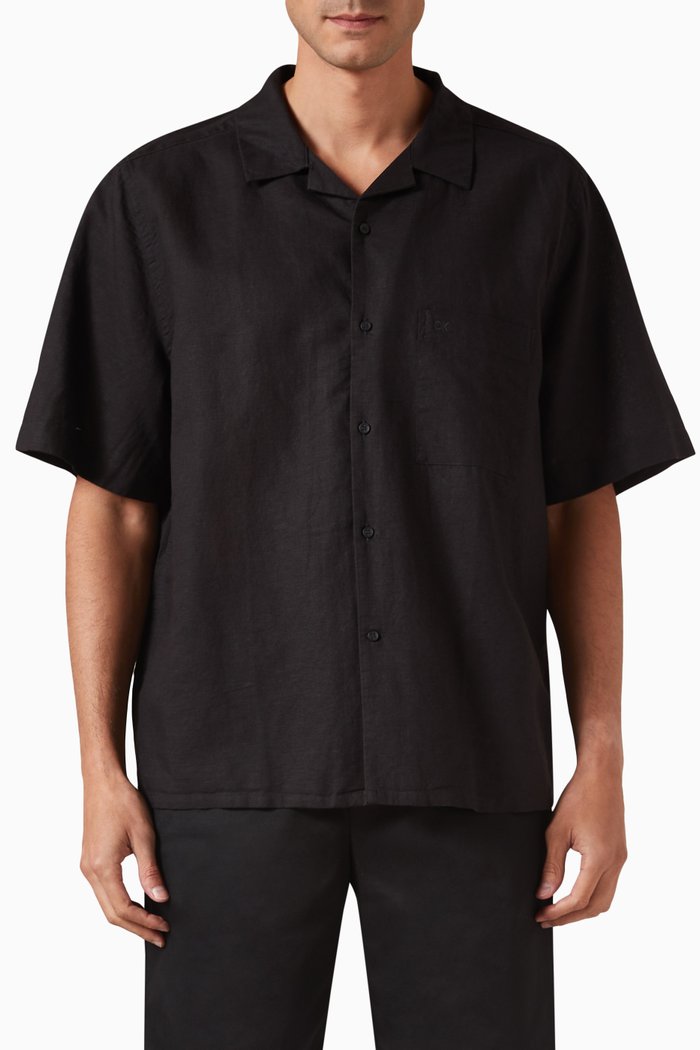 

Cuban Shirt in Linen & Cotton, Black