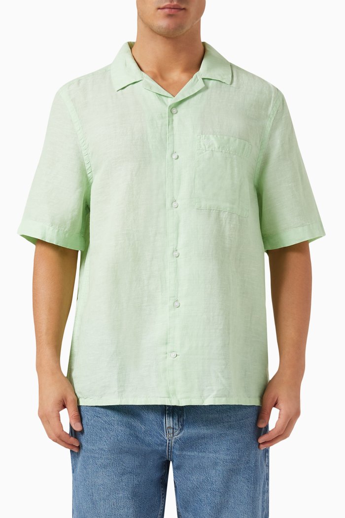 

Cuban Shirt in Linen & Cotton, Green