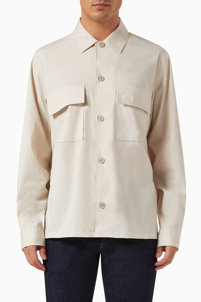 Indoor Overshirt in Stretch Poplin, Neutral