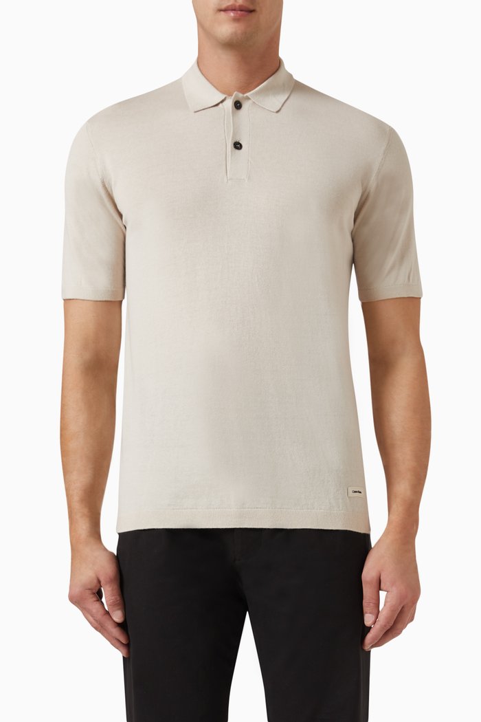 Polo Shirt in Cotton & Silk, Neutral