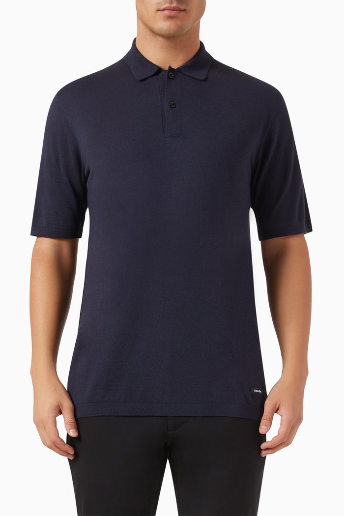 

Polo Shirt in Cotton & Silk, Blue