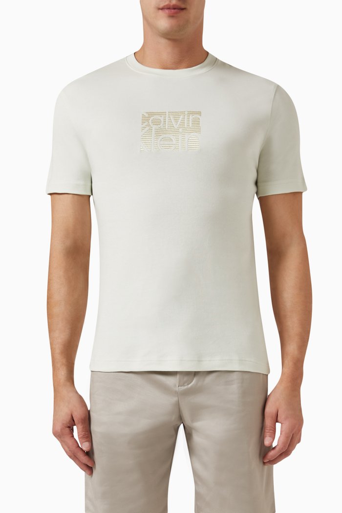 Embroiderd Block Logo T-shirt in Cotton, Blue
