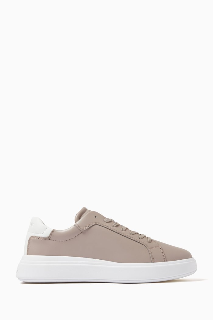 Logo Low-top Sneakers in Leather, Grey