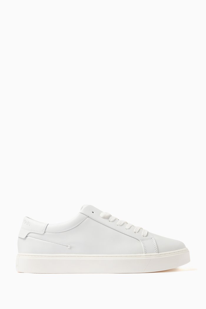 Embossed Logo Low-top Sneakers in Leather, White