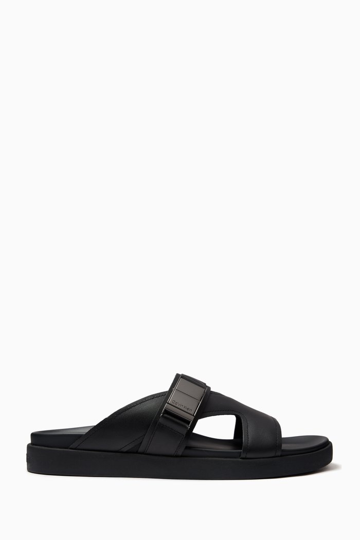 Logo-plaque Sandals in Leather, Black