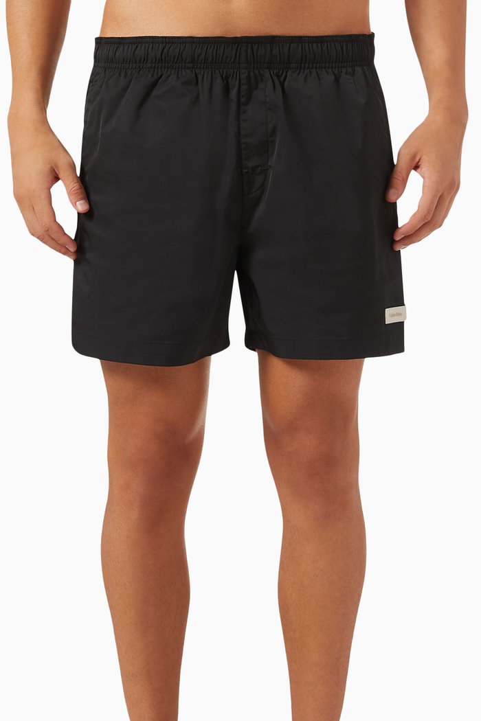 

Medium Drawstring Swim Shorts in Recycled Polyester, Black