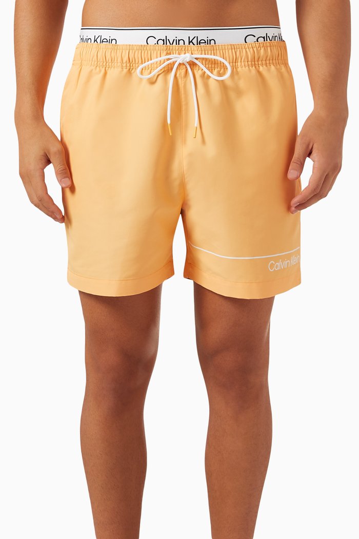 

Double Waistband Swim Shorts in Recycled Polyester, Orange