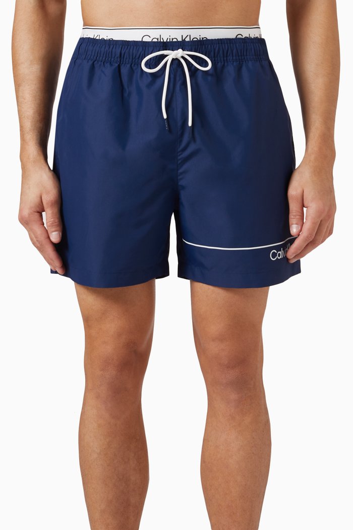 

Double Waistband Swim Shorts in Recycled Polyester, Blue