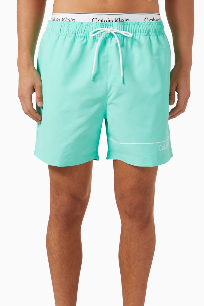 

Double Waistband Swim Shorts in Recycled Polyester, Blue