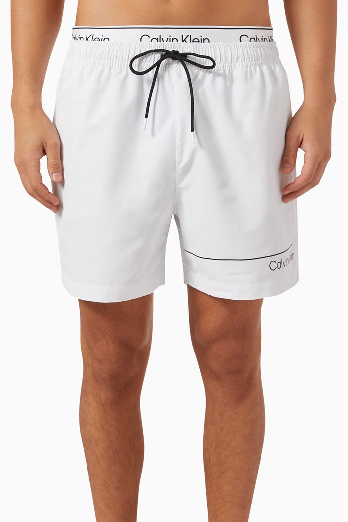 Double Waistband Swim Shorts in Recycled Polyester, White