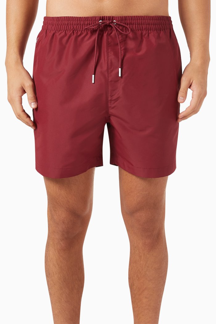 Medium Drawstring Logo Tape Swim Shorts, Red