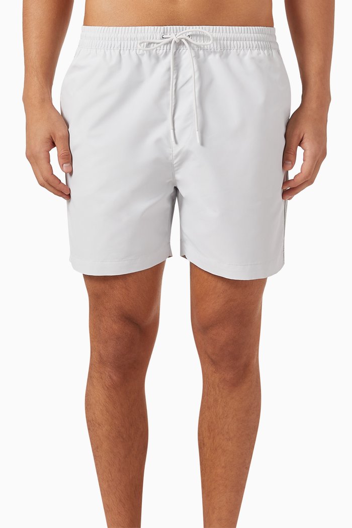 Medium Drawstring Logo Tape Swim Shorts, Grey